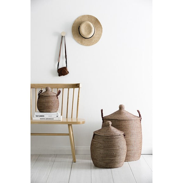 Medium Autumn Brown Lidded Fair Trade Basket // ONH Item 4222