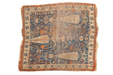 Antique Afshar square rug, rare triple Cyprus tree motif in sky blue, madder red, and ivory.