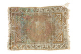 Vintage Oushak rug, diminutive medallion, hexagonal spandrels, dusty gold, apricot, pale blue.