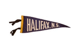 Vintage Halifax, N.S. felt flag pennant, blue field with cream lettering, yellow trim, and black ties.
