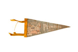 Vintage Plymouth, Mass. felt pennant, faded green with pilgrims, Native Americans, yellow trim.