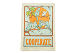 Elise Reid Boylston vintage 1930s school poster with blue birds singing 'COOPERATE'.