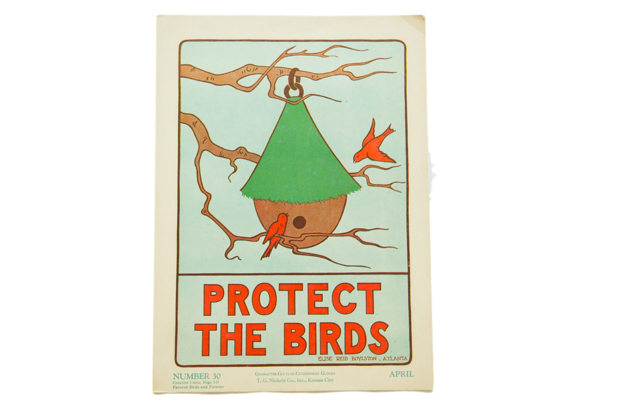 Vintage 1930s Elise Reid Boylston Protect the Birds School Poster // ONH Item 4269