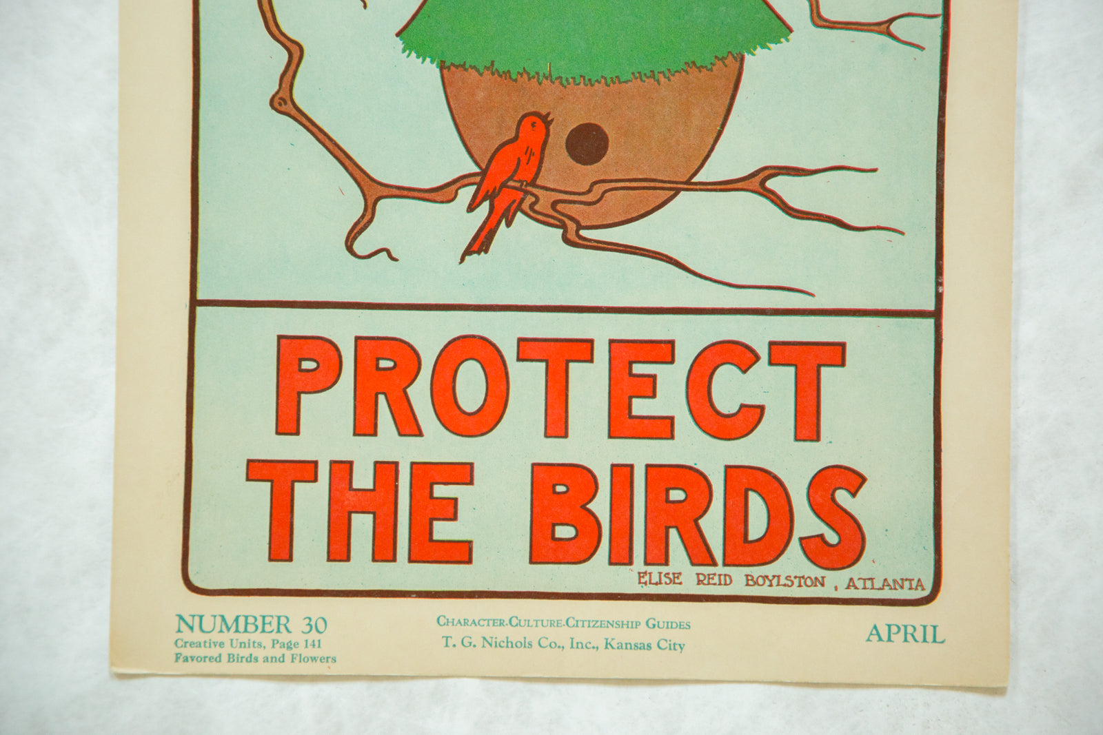 Vintage 1930s Elise Reid Boylston Protect the Birds School Poster // ONH Item 4269 Image 1