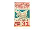 Vintage 1950s Royal Ranch Wild West Circus poster, elephant and acrobat, red, teal graphics.