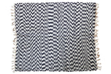 Black and white organic cotton rag rug with subtle chevron pattern, 2.5x3 feet.