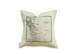 A square cotton throw pillow with a black antique map graphic of Katonah, NY.