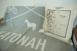 Katonah antique map pillow and coordinating grey Katonah throw blanket.