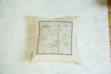 Antique Katonah map throw pillow shown in a full, flat-lay overhead view.