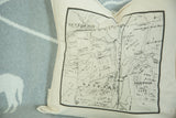 Angled corner of the Katonah map pillow showing the detailed antique map print on cotton.