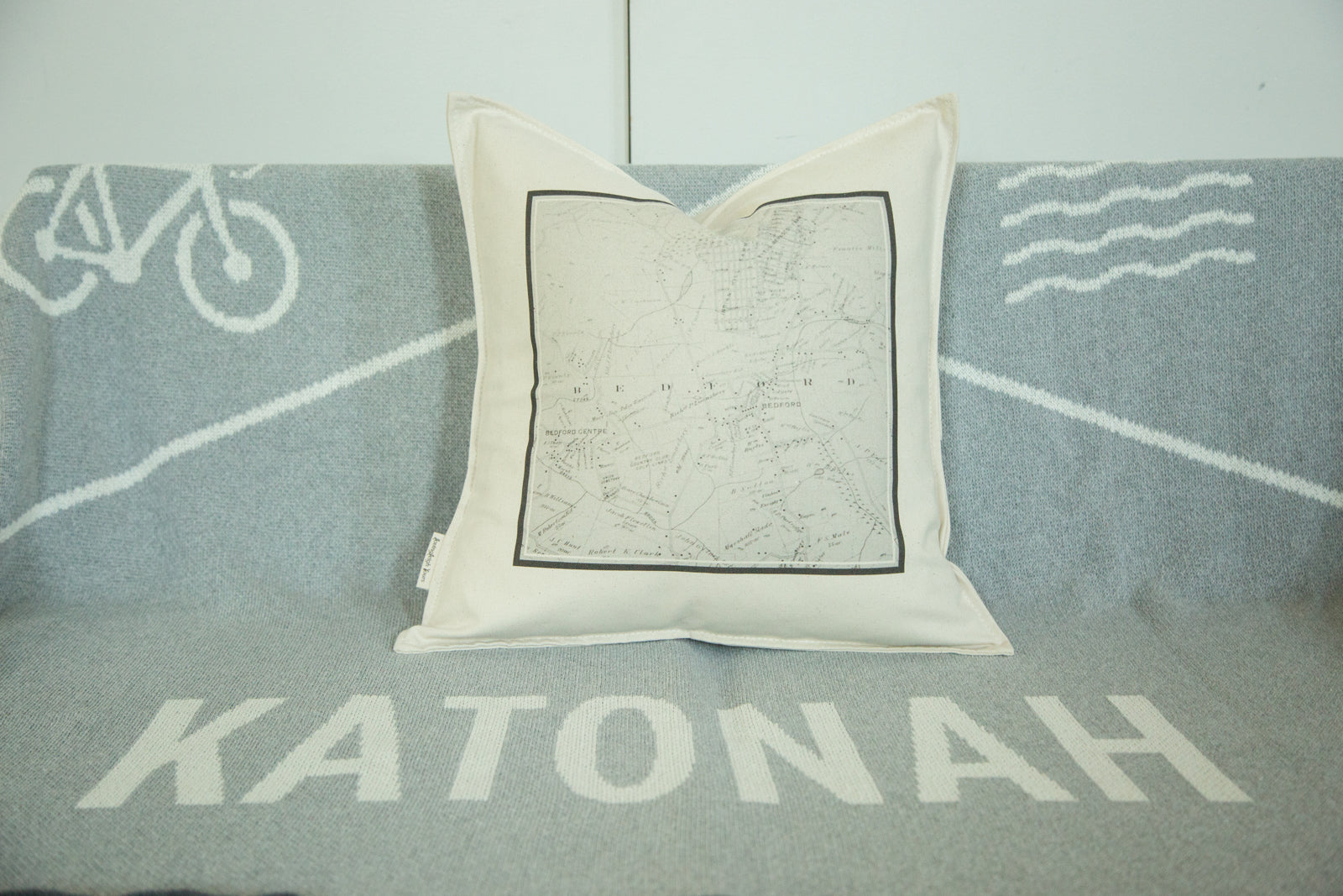 18x18 Bedford NY Map Pillow // ONH Item 4303 Image 1