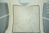Cream cotton pillow with antique Bedford, NY map detail and dark border.