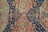 Navy and madder red geometric patterns on antique Caucasian Soumac flat-weave.