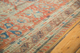 Antique Caucasian Soumac flatweave border with geometric madder red, sky blue, and earthen patterns.