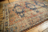 Geometric main border, tattered fringed end of antique Caucasian Soumac with field wear.