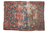 Antique Karabagh Soumac rug, asymmetric floral, fox designs, vibrant palette, 4'2