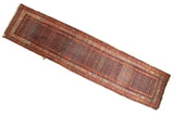 Antique Kurdish Malayer runner, allover boteh pattern in madder red and indigo blue.