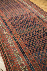 Antique Kurdish Malayer rug with repeating boteh pattern, rich madder red and blue tones.