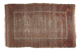 Antique Belouch rug, worn, with triple concentric medallions, madder red and brown, 2'10