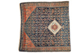 Antique fine meshed Persian square rug fragment, navy Herati field, ivory pomegranate medallion.