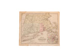 Antique map of Massachusetts, Connecticut, and Rhode Island with aged paper and pastel regions.