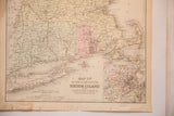 Bottom right section of antique map with title, Boston inset, and edge wear.