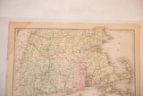 Antique Massachusetts, Connecticut, Rhode Island map showing aged paper and soft tones.