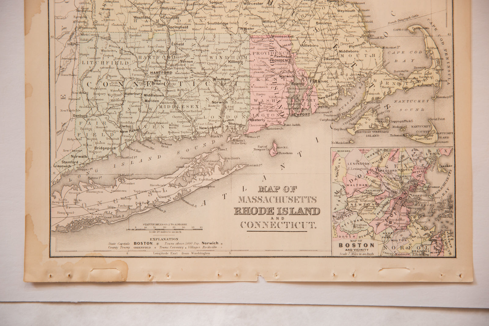 Antique Massachusetts, CT and RI map // ONH Item 4319 Image 1