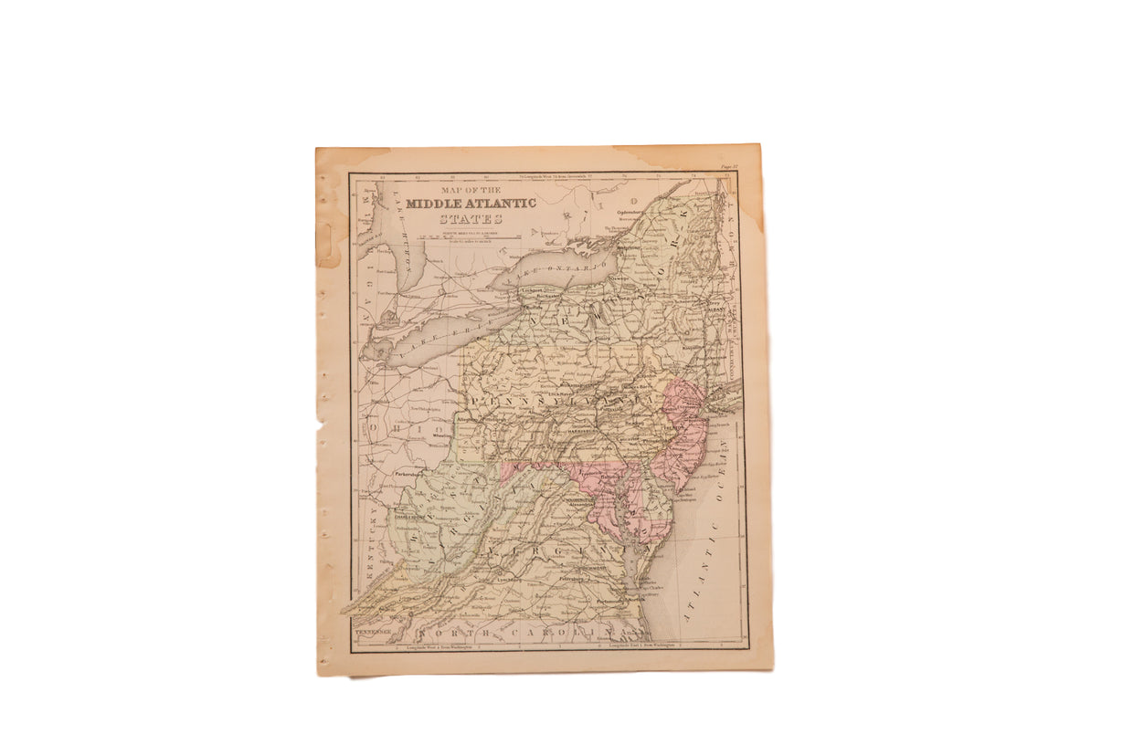 Antique Middle Atlantic States Map // ONH Item 4320