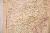 Close-up of the antique Middle Atlantic States map, highlighting aged paper and Atlantic coastline.