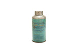 Antique Tooth Powder Dental Tin, faded teal with metallic silver cap, 3.5x2 inches.