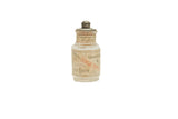 Antique glass Colgate dental powder jar with original embossed lid and intact paper labels.