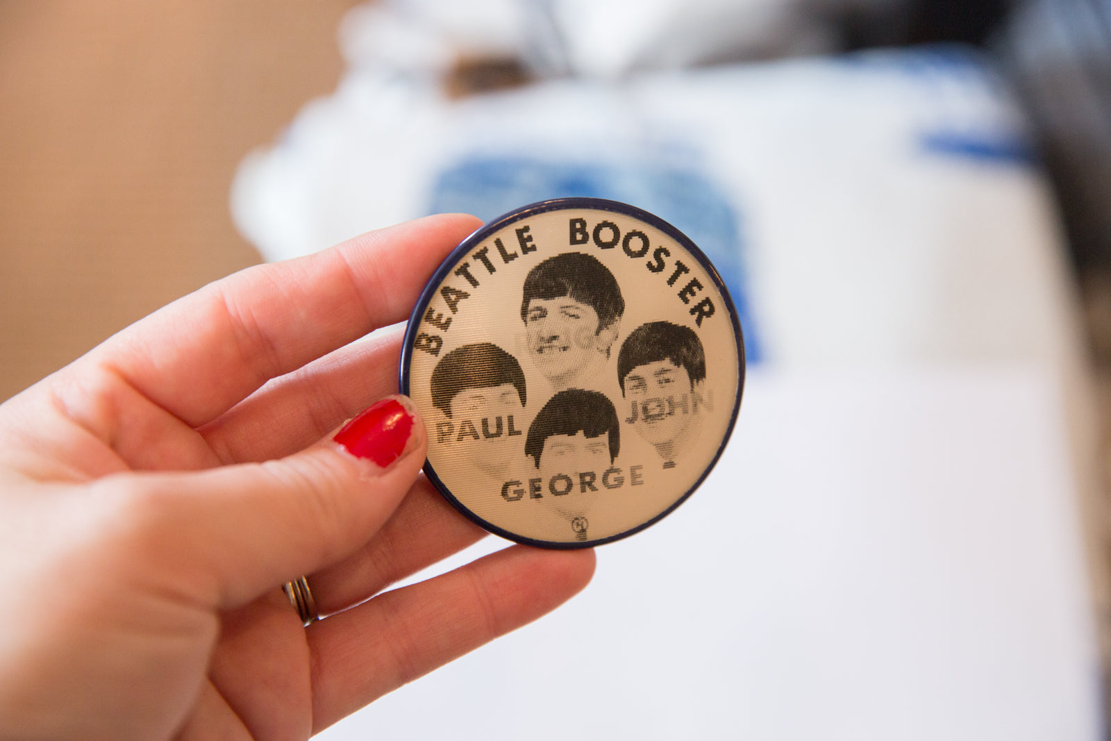 Rare Misprint 1960s Hologram Beatles Booster Pin // ONH Item 4350 Image 1