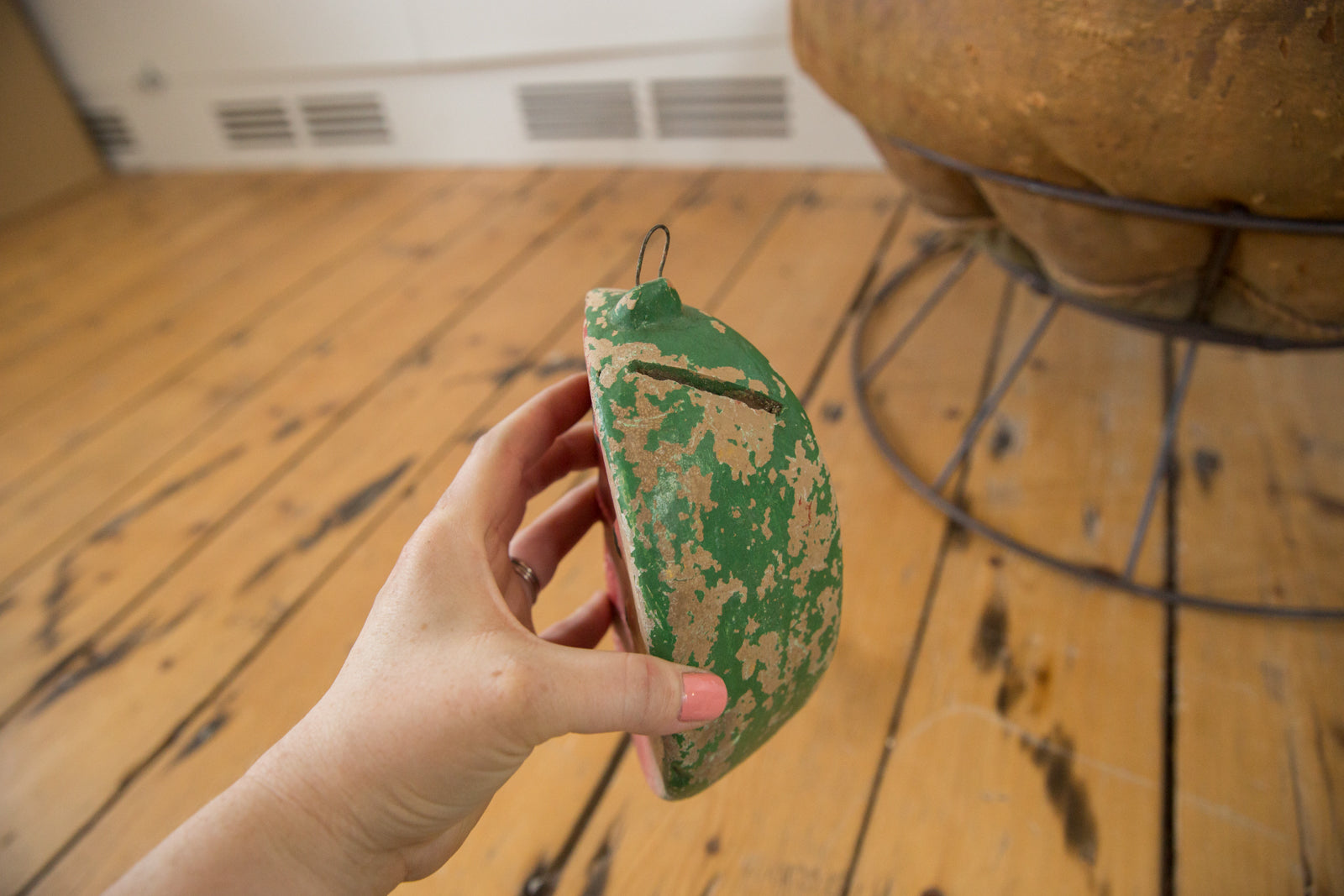 Vintage Mexican Folk Art Clay Watermelon Piggy Bank // ONH Item 4353 Image 1