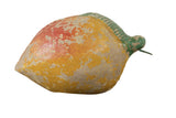Vintage Mexican folk art clay mango piggy bank, peeling red, yellow, green paint.