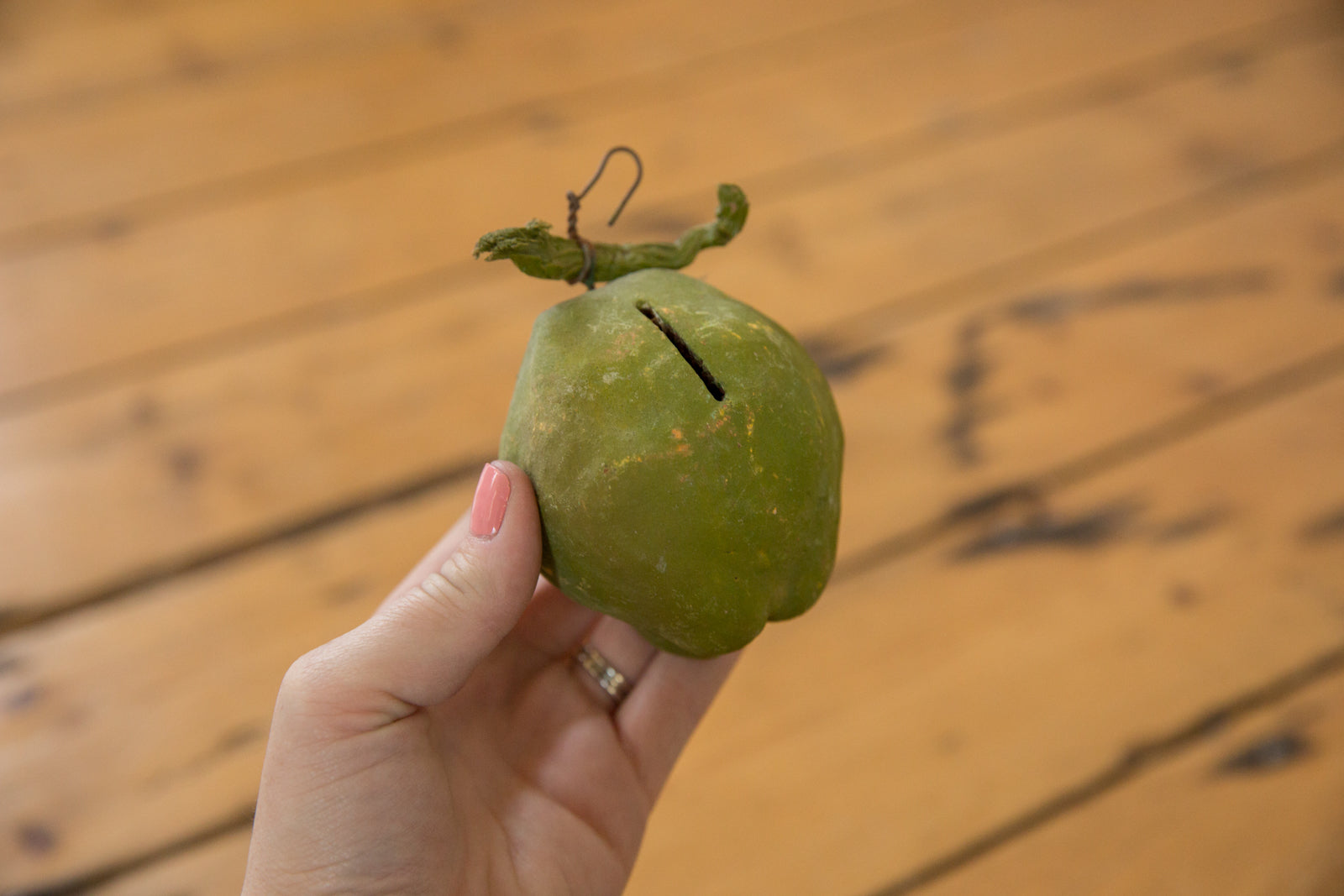 Vintage Mexican Folk Art Clay Chayote Piggy Bank // ONH Item 4357 Image 1