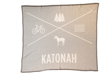 Katonah NY blanket, light gray with white nature motifs and 
