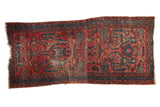 Vintage Persian Lilihan rug fragment with raspberry red field and Gerus inspired arabesques.
