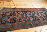 Vintage hand-knotted Persian Mehreban runner displaying its unique unidirectional reptile and floral pattern.