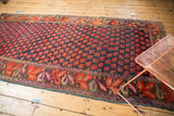 Antique Armenian Karabagh rug close-up: red floral motif on indigo field, intricate border.