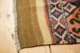 Restored fringed edge of antique Shahsavan Kilim fragment, with plain weave and crab motifs.