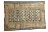 Hand-knotted Antique Caucasian rug, geometric repeating field in indigo blue, beige, brown, 3'10