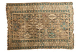 Antique Caucasian rug with geometric paneled medallions in ivory, sky blue, and charcoal. 3'6