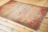 Tattered edge and intricate red border of this antique Persian Zuli Sultan rug.