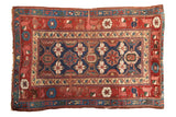 Antique Kurdish rug fragment, Mina Khani floral in red, blue, ivory, 3'10