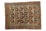 Antique Malayer rug, rich navy field, intricate tree-shrub motif, lotus vine borders, 3x5.