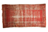 Antique Malayer runner with bright tomato red, Mir boteh, starburst border, and visible ivory foundation. 4' x 7'8