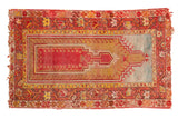 Antique Mudjur prayer rug, concentric design, madder red, saffron, and light blue. 2'8