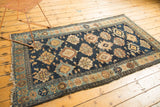 Antique Malayer rug runner with deep blue field, geometric gold and ivory medallions, gently worn, 3'7