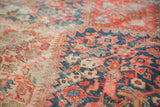 Detail of antique Malayer runner, Herati-like henna plant motif, indigo, red, mostly even wear.